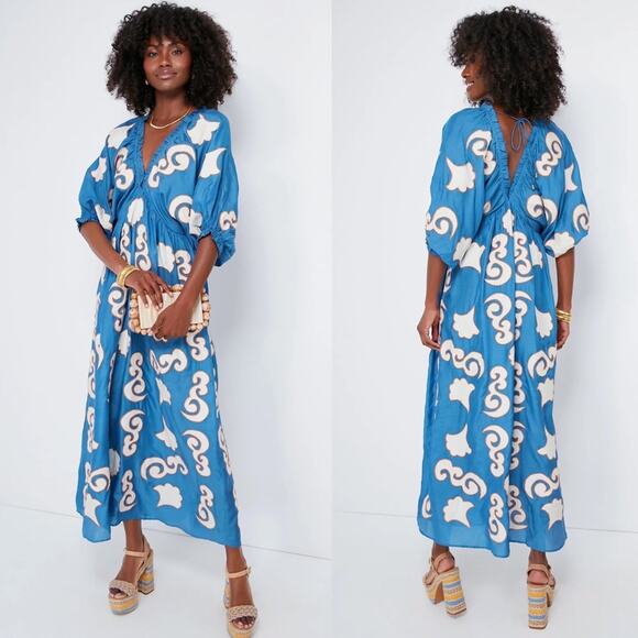 Chufy Dresses & Skirts - NWT CHUFY Gagan Sky Lucia Patch Embroidered Maxi Dress Size Large